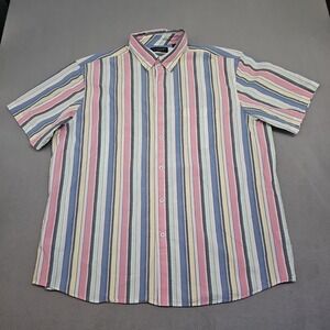 Roundtree & Yorke Shirt Men's XL Bold Vertical Striped Button Down Short Sleeve